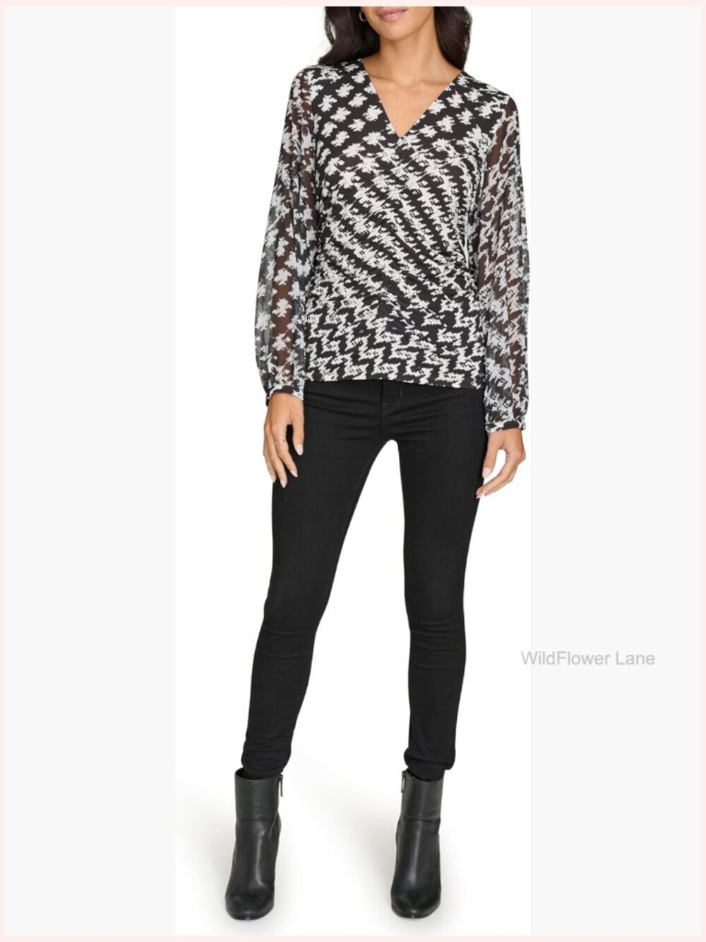 Women's V-Neck Long Sleeve Top Stretchy Lightweight Chiffon